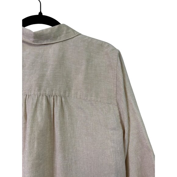Chicos Gold Metallic No-Iron Button Blouse Linen Blend Professional Wear Size 18 - Picture 10 of 11